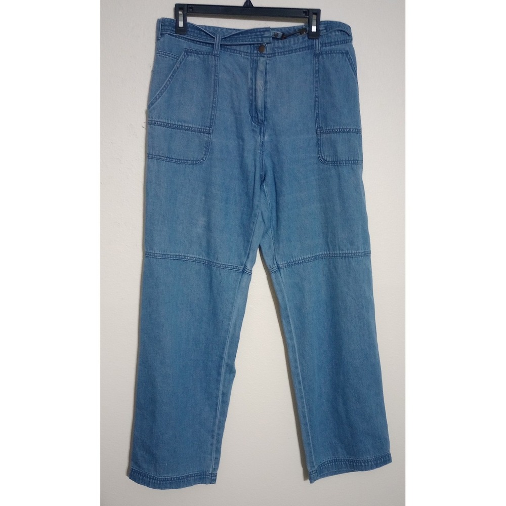 Shaver Lake Authentic Casuals Blue Denim Carpenter Pants Wide Leg Women 12 7168